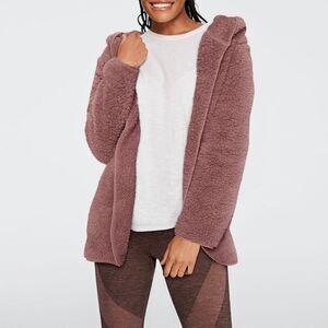 Victoria's Secret PINK Sherpa Hoodie Cardigan Sweater Jacket XS/S Rose Cocoa